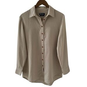 Poeta Tan Button Down Long Sleeve Washable Linen Shirt Size Large